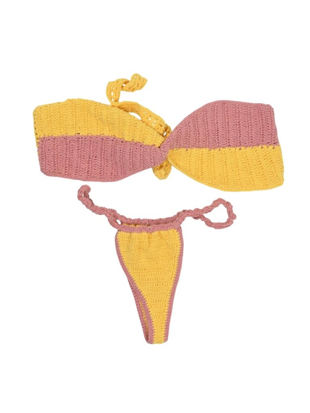 Akoia Crochet Strapless Bikini Set in Yellow & Pink